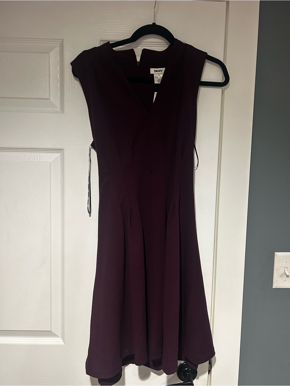 DKNY Plum V-Neck Sleeveless Fit-and-Flare Dress